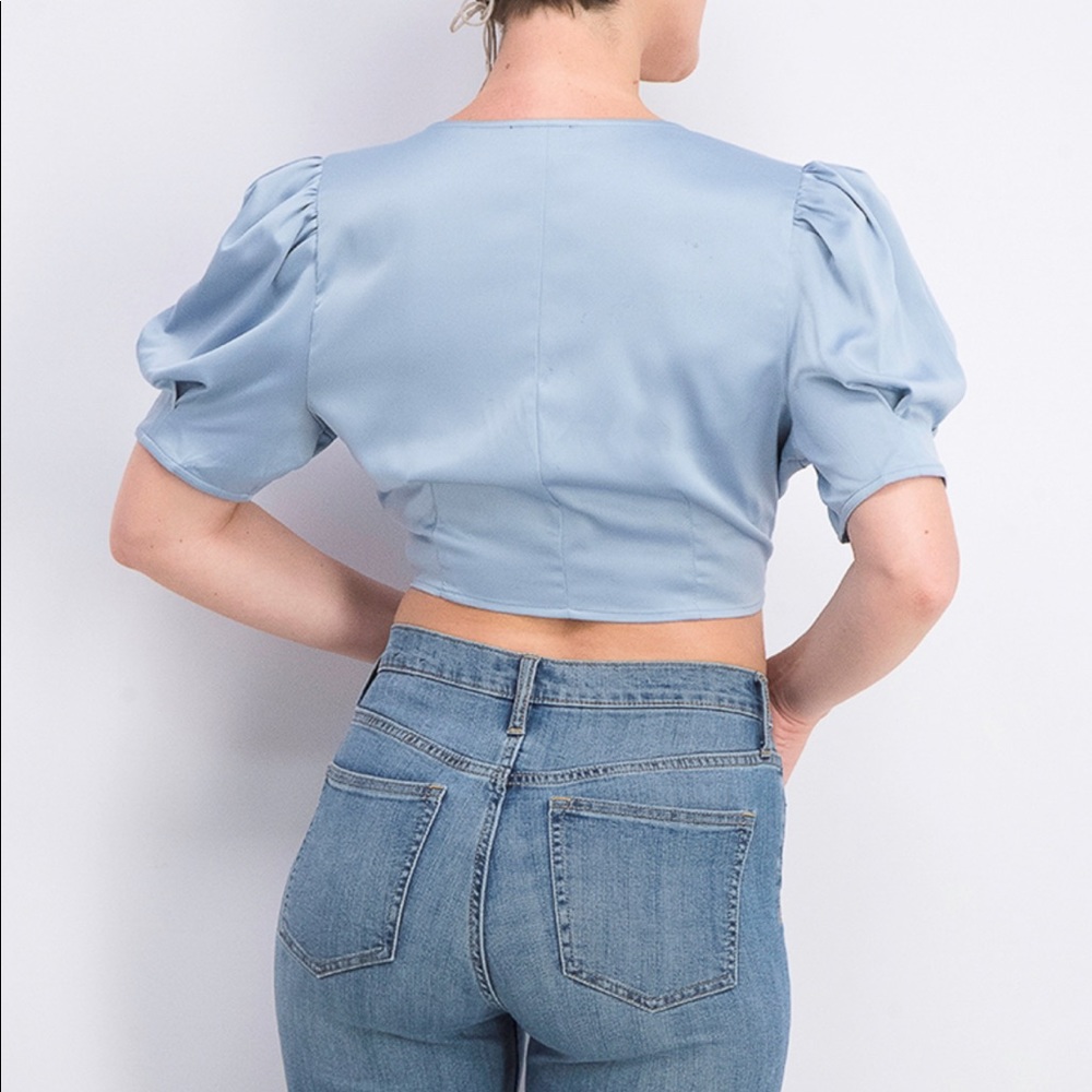 NWT Danielle Bernstein Puff Sleeve Crop Top - Picture 5 of 12